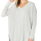 Zenana Solid Dolman Sleeve V Neck Top With Side Slits