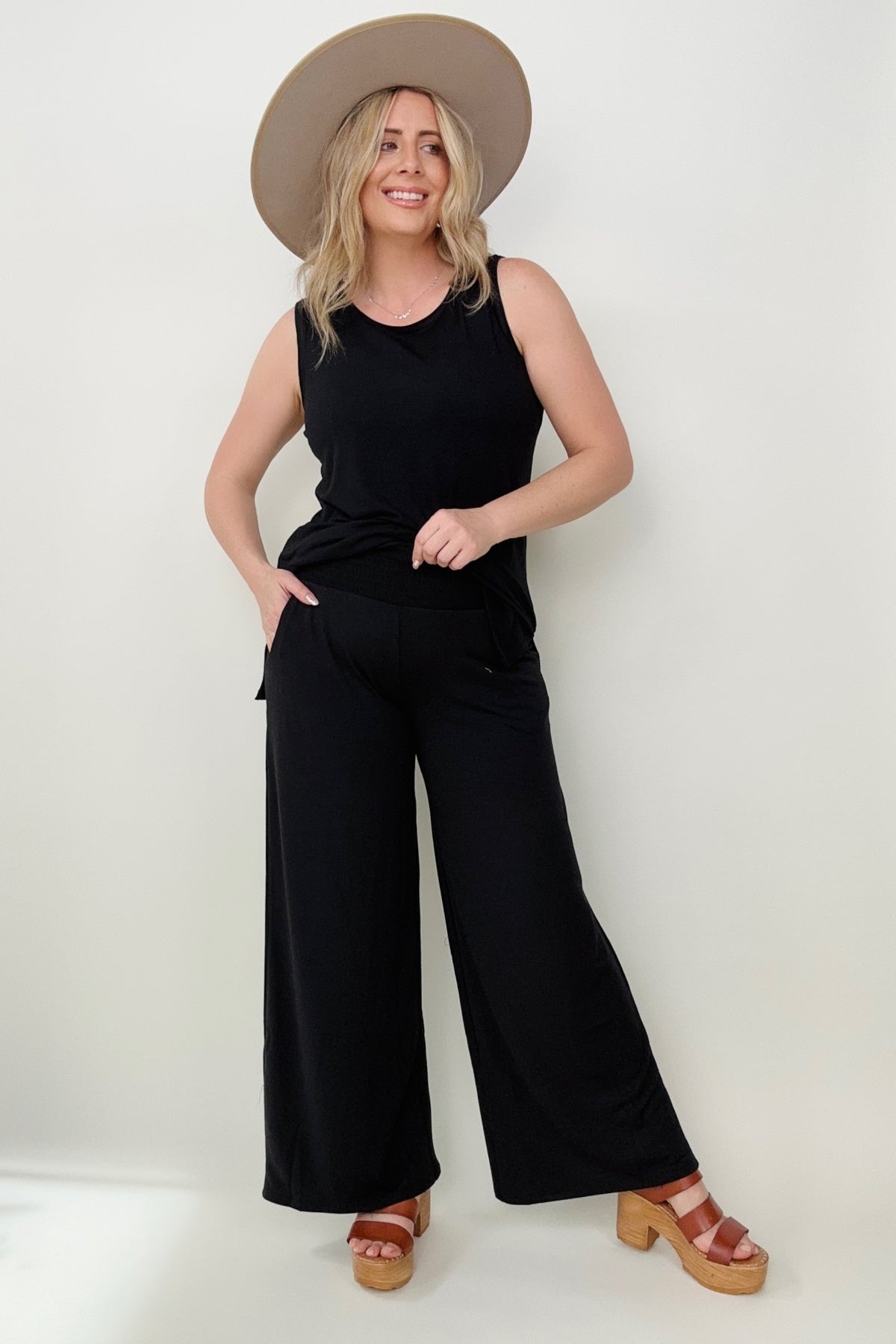 Zenana Smocked Waistband Wide Leg Pants