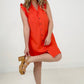 Cozy Co Refreshing V-Neck Button Down Mini Dress with Ruffle Sleeves