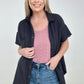 Zenana "April" Gauze Button Down Raw Edge Short Sleeve Top