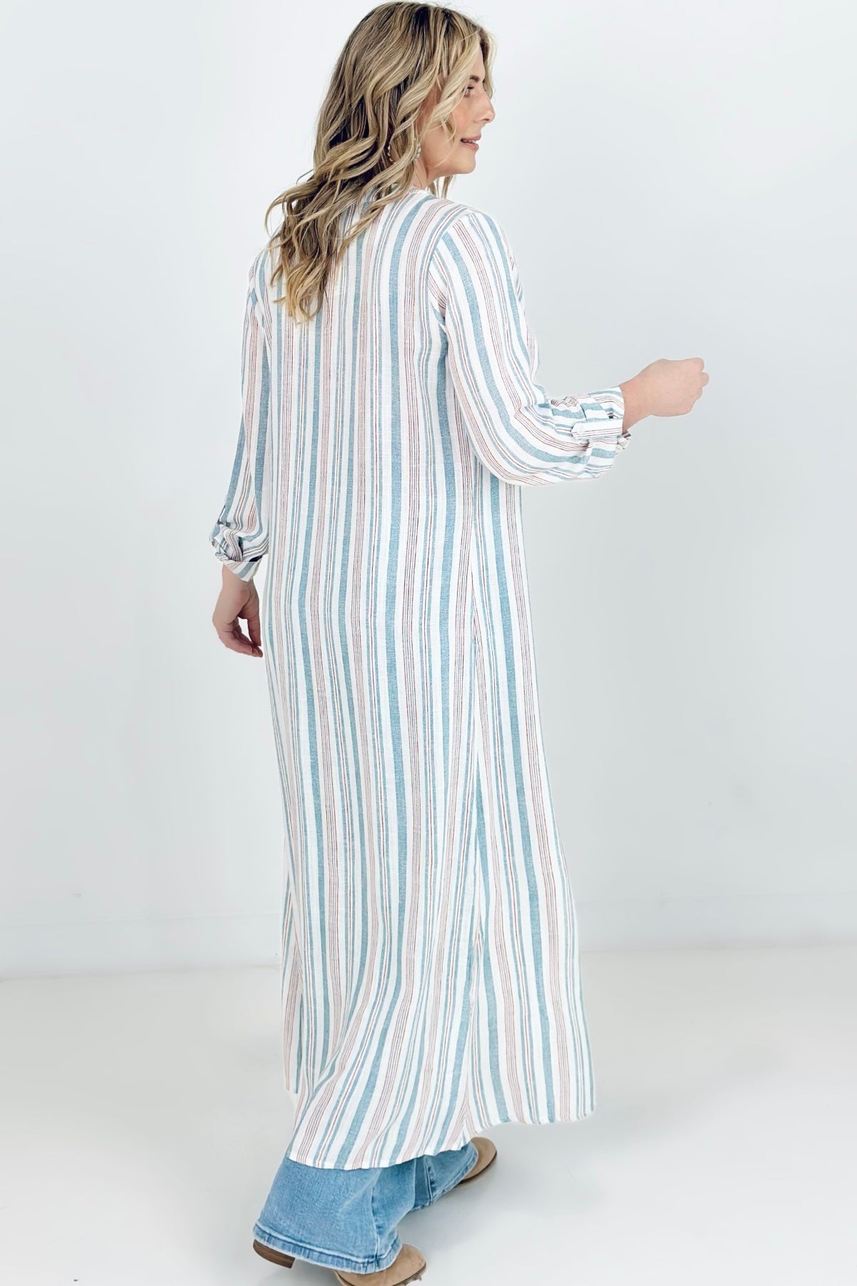 Cozy Co Long Sleeve Striped Button Down Maxi Dress