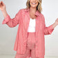 Zenana Striped Button Down Long Sleeve Shirt and Shorts Set
