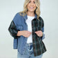 Easel "Plaid Denim Fusion" Washed Plaid Denim Shirt with Flap Pockets