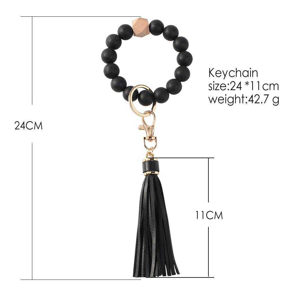 Solid Beaded Bracelet With Tassel Keychain