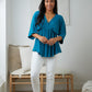 Storied Moments Draped Peplum Top in Teal