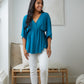 Storied Moments Draped Peplum Top in Teal