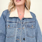 Cotton Bleu Oversized Washed Denim Jacket With Sherpa Collar