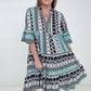 Easel "Reva" Bell Sleeve Boho Print Dress