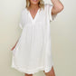 Zenana Gauze Short Sleeve Raw Edge V-Neck Dress