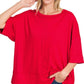 Zenana Ribbed Boat Neck Dolman Sleeve Top W Front Seam