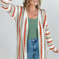Cozy Co Multi-Color Striped Open Knit Fringe Cardigan