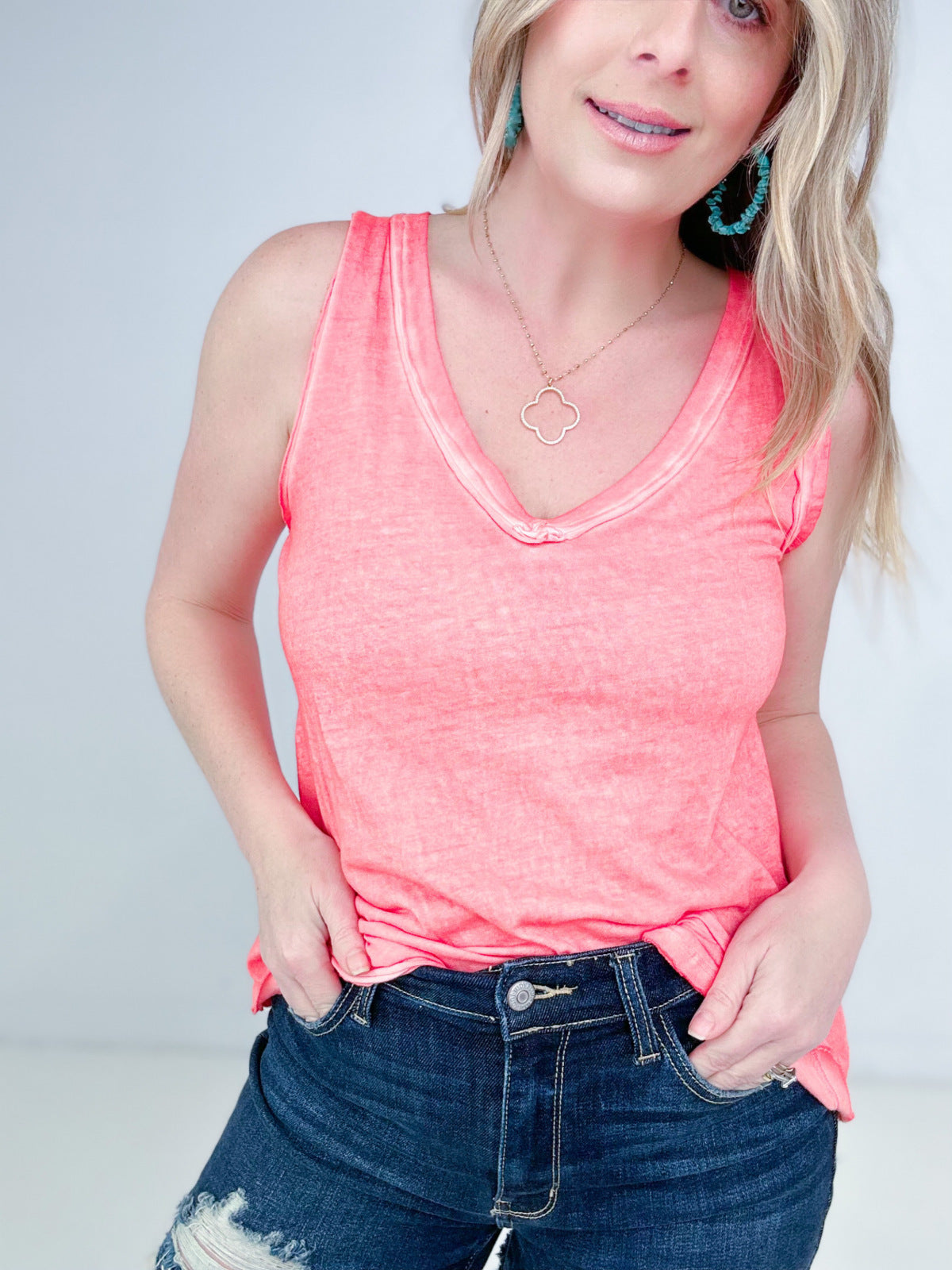 Zenana Washed Raw Edge V-Neck Tank Top