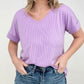 Zenana "Simply Spring" Ribbed V-Neck High-Low Hem Top with Side Slits