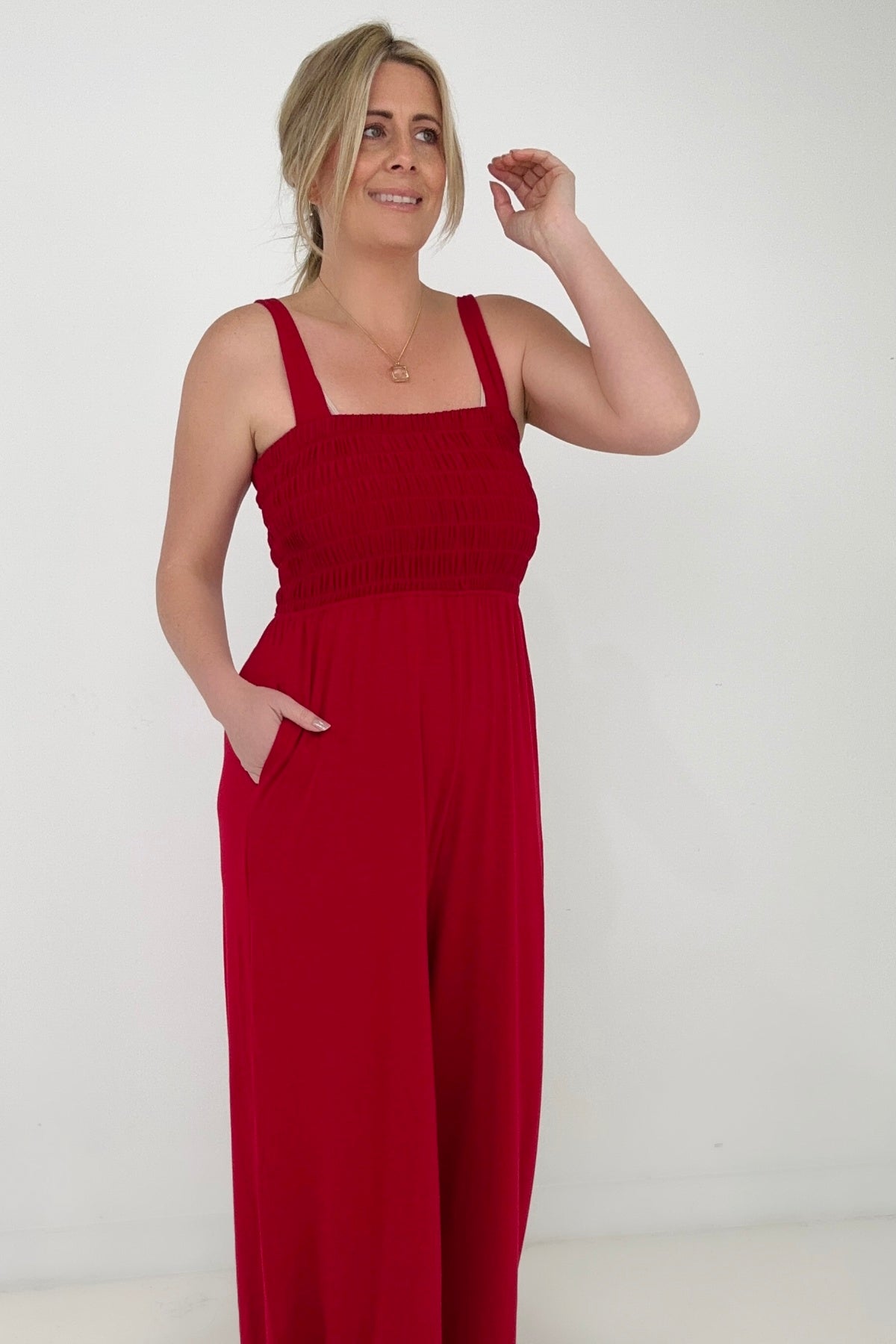 "Vivi" Zenana Smocked Wide Leg Jumpsuit with Pockets