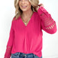 Rose Lace Crochet Textured V Neck Top