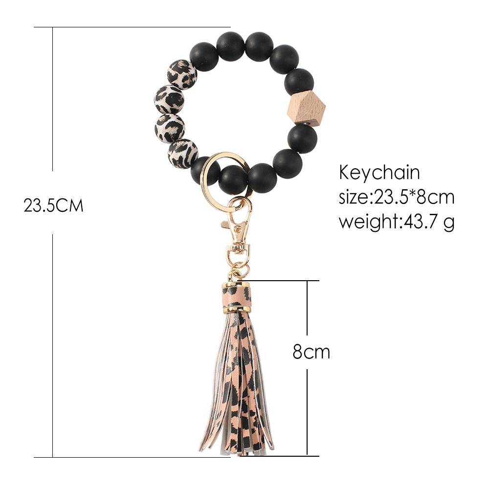 Leopard Beaded Bracelet With Tassel Keychain