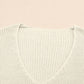 Ribbed Knit V Neck Long Sleeve Sweater