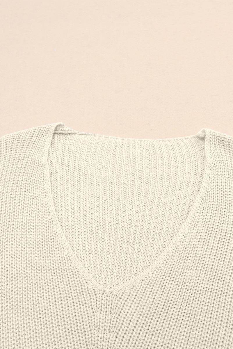 Ribbed Knit V Neck Long Sleeve Sweater