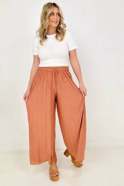 Zenana Woven Pleated Wide Leg Pants With Lining