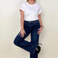 Risen Mid-Rise Wide Leg Dark Wash Jeans