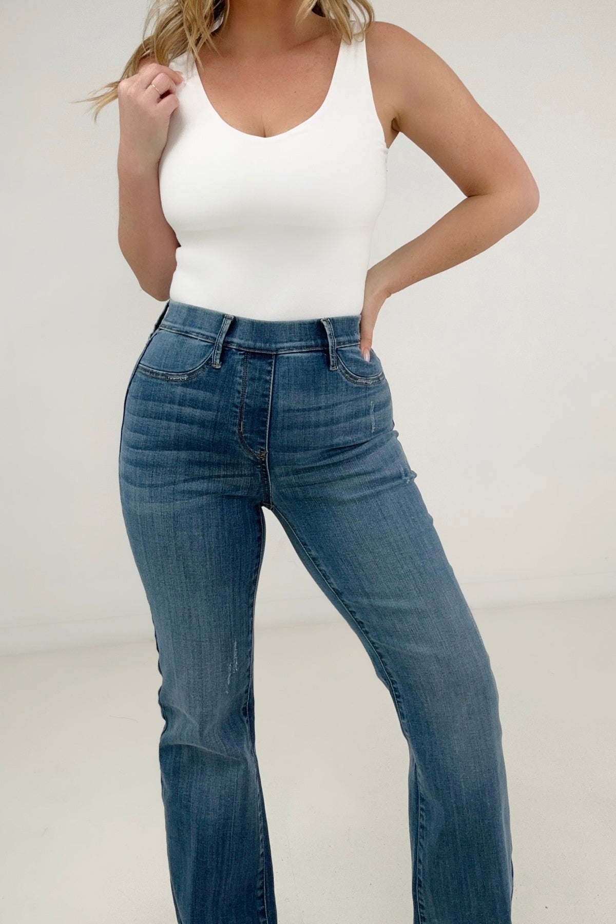 Judy Blue High Waist Elastic Waistband Pull On Slim Boot Jeans