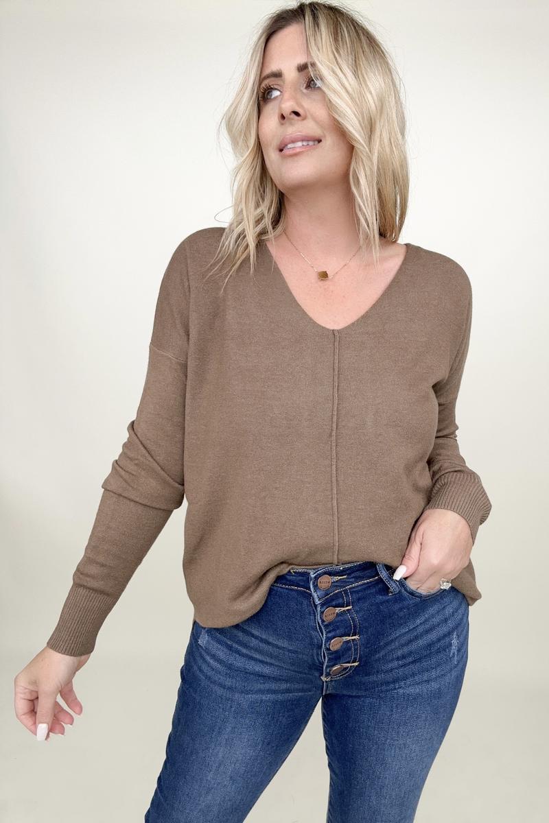 Zenana Front Seam Light Knit Sweater