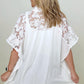 Davi & Dani Solid Button Down Short Sleeve Hi-Low Lace Loose Top