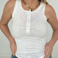 Zenana Melange Ribbed Button Closure Scoop Neck Top