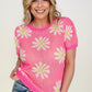 Petal Dew Daisy Round Neck Short Sleeve Knit Sweater