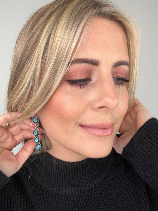 Retro Teardrop-Shaped Turquoise Dangle Earrings