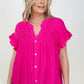 Cozy Co Woven Button Down Ruffle Sleeve Top