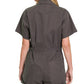Zenana Woven Cotton Button Front Shirt Romper