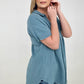 Zenana "April" Gauze Button Down Raw Edge Short Sleeve Top
