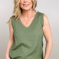 Zenana Linen Pre-Washed Frayed Edge V-Neck Sleeveless Top