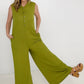 Jade By Jane Button Up Textured Wide Leg Jumpsuit