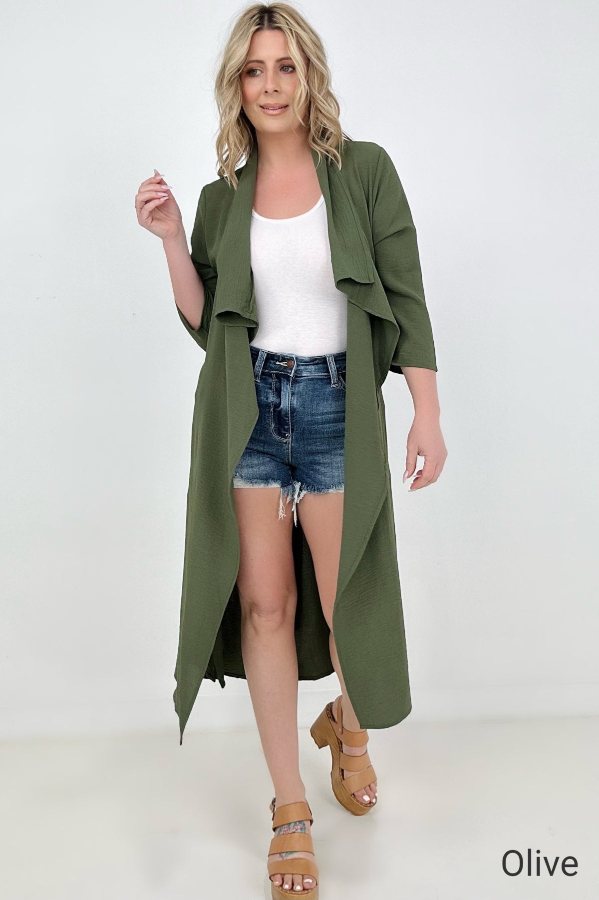 Jade By Jane Draped Front Long Body Jacket