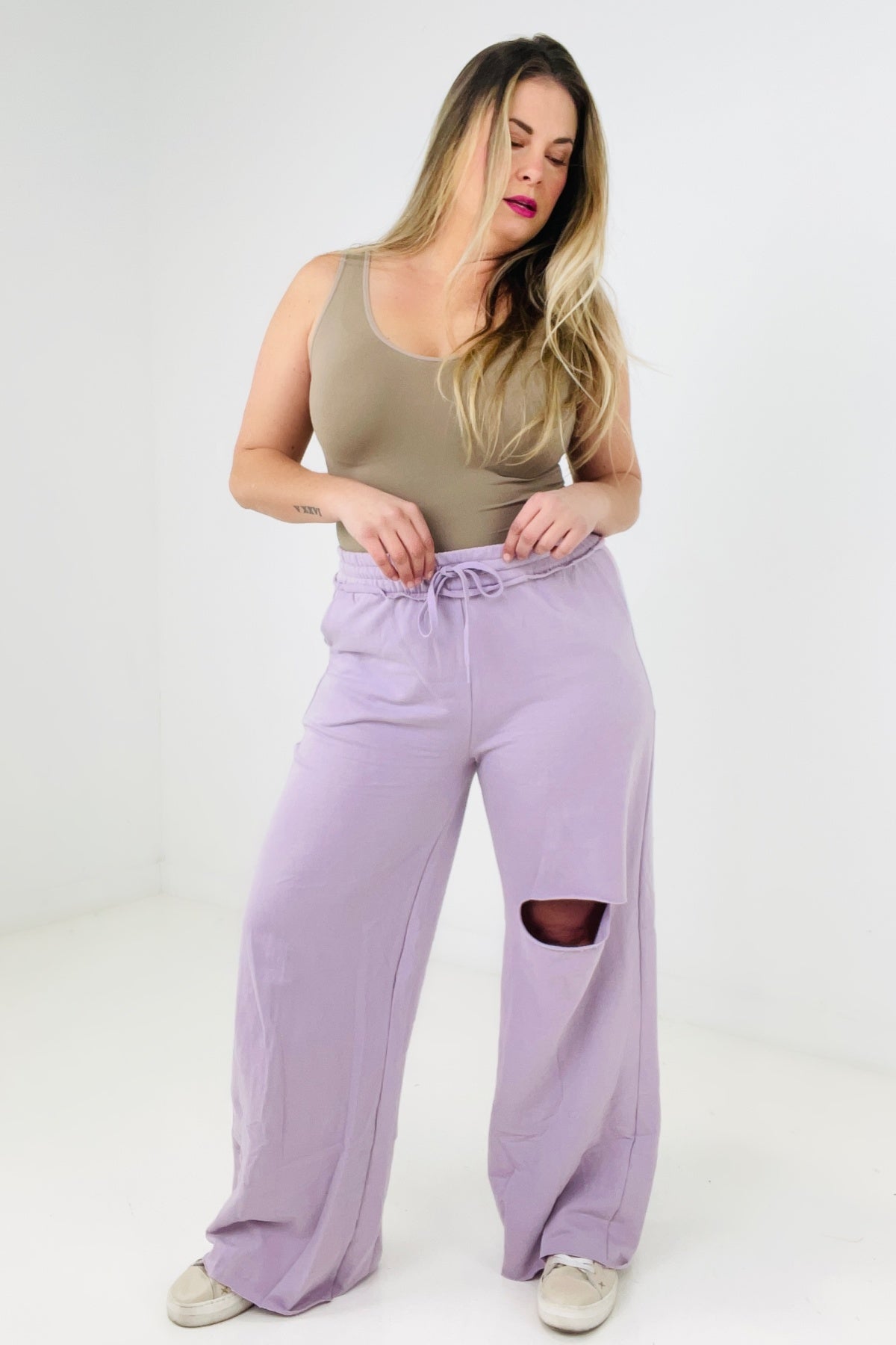 Zenana French Terry Laser Cut Pants With Pockets
