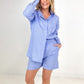 Zenana Striped Button Down Long Sleeve Shirt and Shorts Set