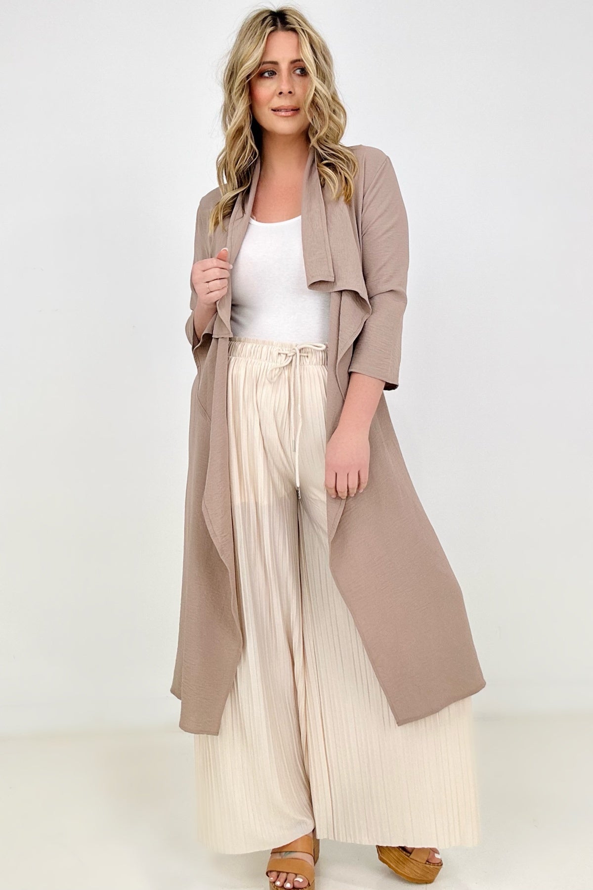 Jade By Jane Draped Front Long Body Jacket