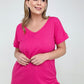 Zenana "Simply Spring" Ribbed V-Neck High-Low Hem Top with Side Slits