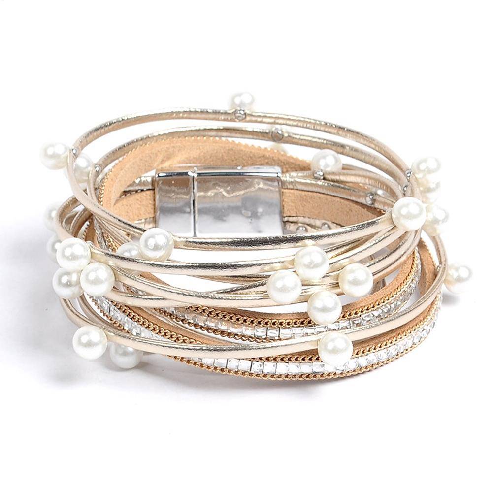Boho Beads Leather Wrap Bracelet With Magnetic Clasp