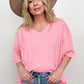 Zenana Oversized Front Pocket Raw Edge High-Low Hem Top