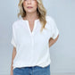 Zenana Heavy Woven Span Split Neck Short Sleeve Top