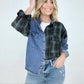 Easel "Plaid Denim Fusion" Washed Plaid Denim Shirt with Flap Pockets