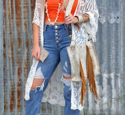 Hair on Hide Handbag w/ Oyster PaisleyAccents