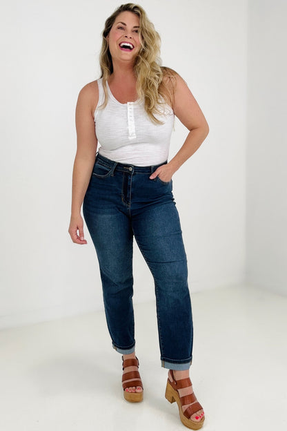 Judy Blue High Waist Cool Denim Sustainable Cuff Boyfriend Jeans