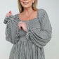 BiBi Stripe Knit Smocking Top With Balloon Sleeve