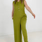 Jade By Jane Button Up Textured Wide Leg Jumpsuit