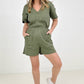 Zenana Drop Shoulder V-Neck Romper With Pockets