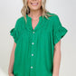 Cozy Co Woven Button Down Ruffle Sleeve Top